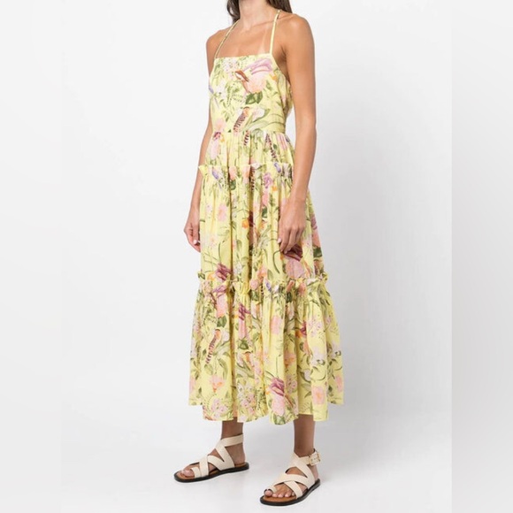 Cara Cara Midi Yellow Harbour Island Dress In Tropical Birds SMALL - Picture 2 of 16